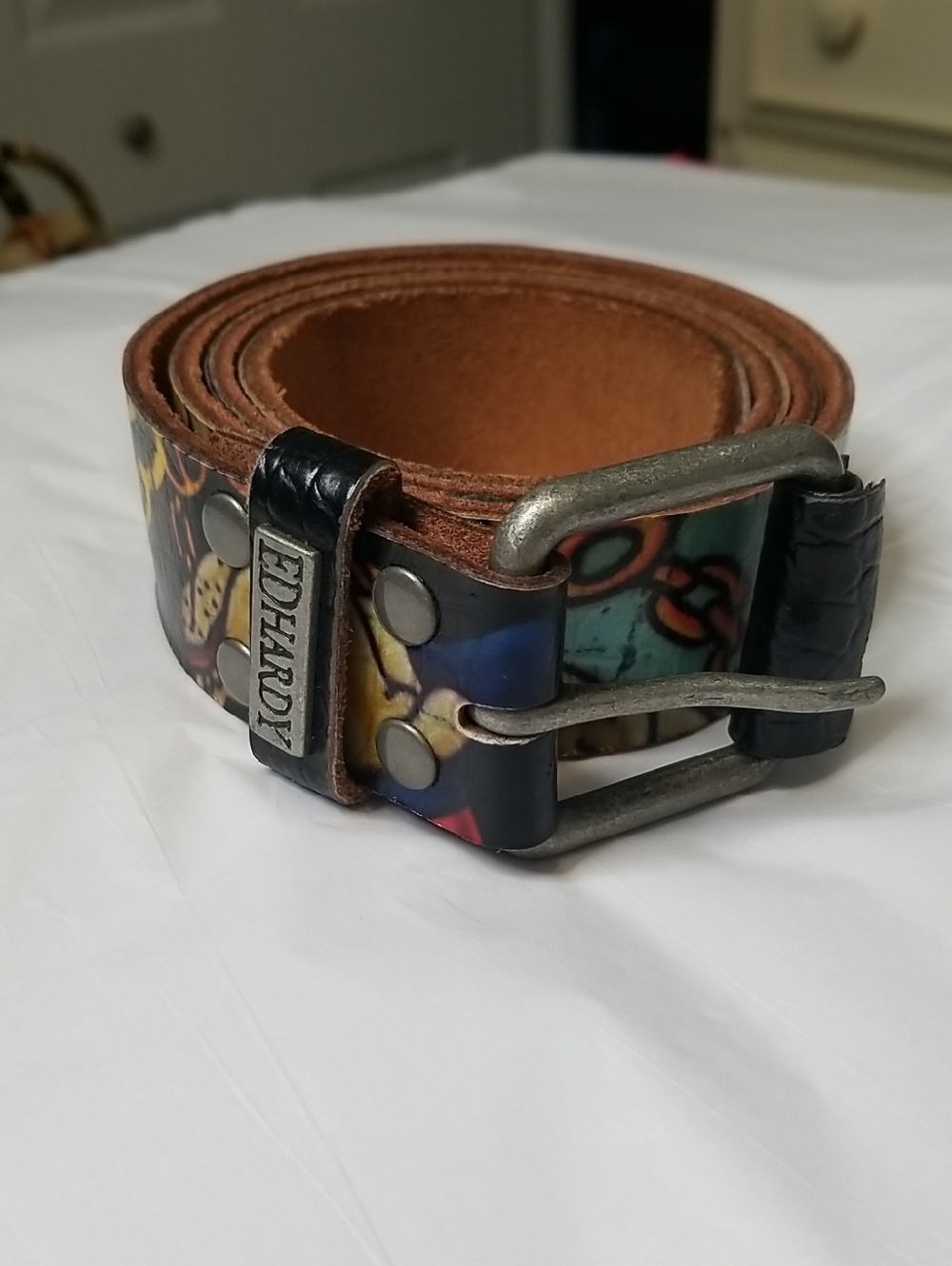 Ed Hardy Leather Belt Mens Small Genuine Vintage